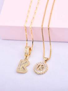 2 件/套女士字母首字母吊坠项链，26 个字母项链，配有可调节 18 英寸 - 20 英寸链条，含礼品盒，优雅的情人节礼物，适合日常佩戴 - 金黃色 - 查看 21