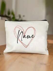 定制名字心形化妆包，带名字的个性化化妆包，伴娘礼物，女朋友礼物，女性礼物，情人节礼物，妈妈和祖母的礼物，婚礼礼物化妆包 - 米色 - 查看 5