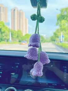 Accesorio de flor de lirio tejido a mano para colgar en el espejo retrovisor del coche, decoración interior automotriz, regalo para el Día de San Valentín, Navidad y Año Nuevo (longitud de la flor ajustable) - Multicolor - Ver 2