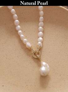 1pc Fashion Asymmetrical Baroque Pearl Necklace, Natural White Baroque Pearl Pendant Necklace, Stylish & Unique For Daily Wear, Holiday Gift