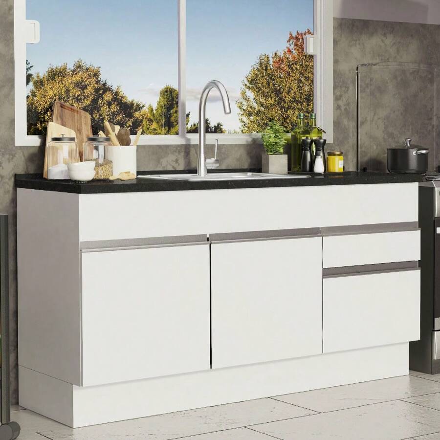 Mueble De Cocina Madesa Gabinete Bajo 2 Cajones 2 Puertas 150 Cm Color Blanco - Blanco - Ver 1