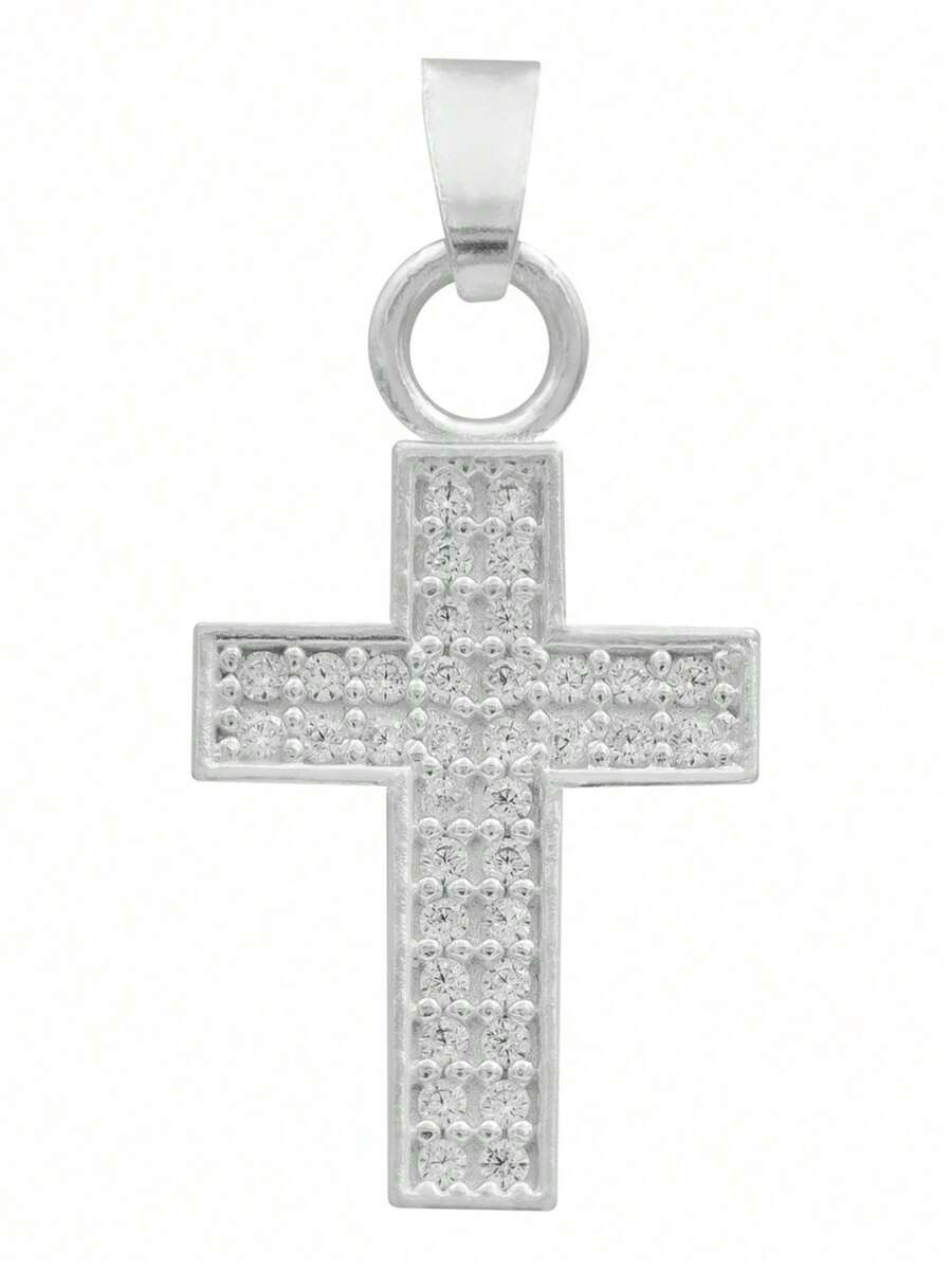 Cross Pendant Zirconia Baptism Woman Gift Silver 925 2.4 Cm - 白色 - 查看 1