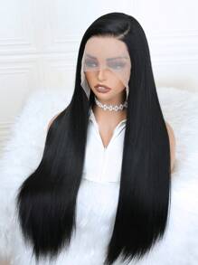 Soft Preplucked Silky Straight 13x6 Lace Front Wig With Free Part Black Color 30Inch 180Density Synthetic Glueless Daily Wear Wigs - Black - View 5