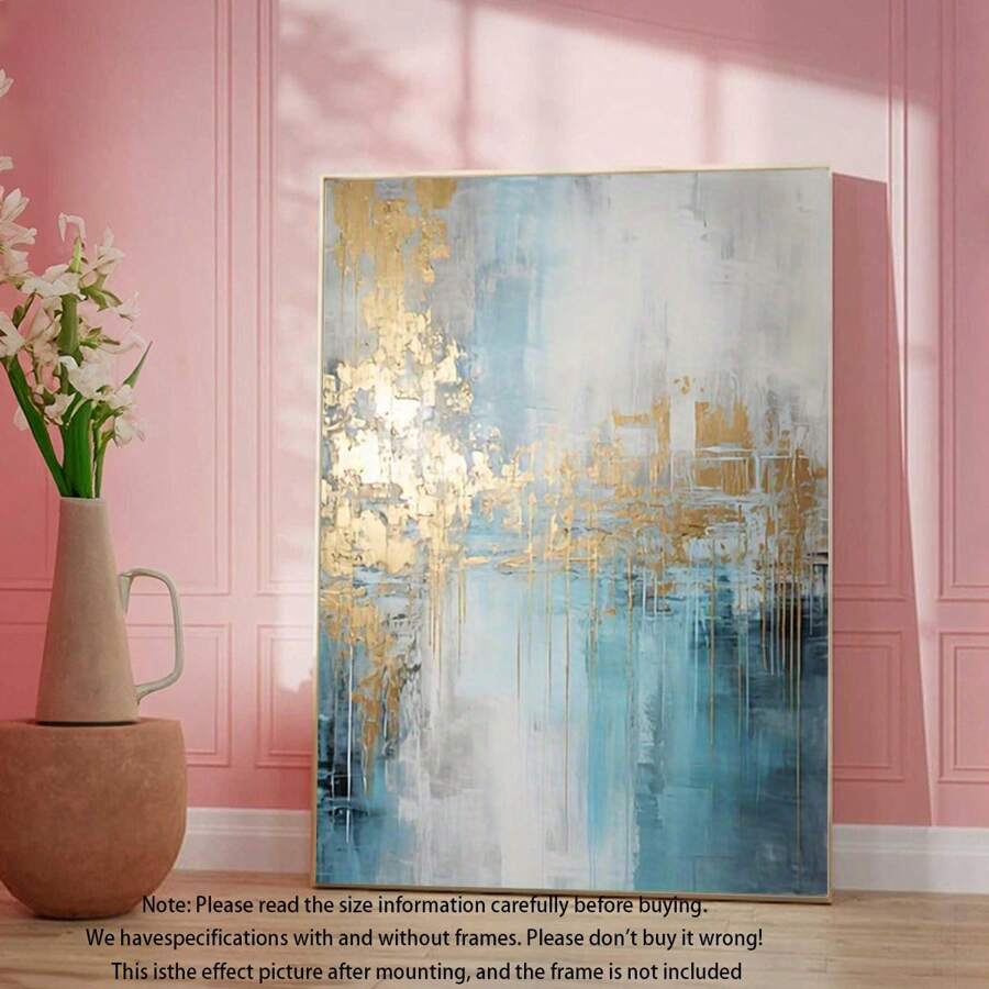 1 件，帆布挂画，带框装饰画，海报，墙面艺术，白色蓝色金色点缀墙面装饰，抽象帆布墙面艺术，现代纹理印刷画，适用于客厅和卧室装饰 - 彩色 - 查看 1