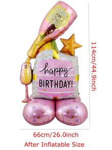 1pc Oversized Standing Bottom Gift Box Balloon With Bow And Star Design, Black & Gold Birthday Box Balloon For Birthday Party Decor - Multicolor - View 12