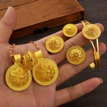 African Dubai Style Women Jewelry Set, Golden Color Classic Elegant Accessories Including Pendant Earrings Ring Bracelet, Bride Wedding Gift - Yellow Gold - View 10