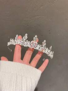 4pcs Silver Diamond Crystal Jewelry Set For Teenagers - Necklace, Tiara Crown, Hair Accessories, Princess Party Headband, Luxury Bridal Wedding Jewelry Gift Box For Holidays, Ball Events