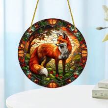1 Piece, Fox, Animal Themed Light Catcher, Colored Glass Decorative Sign, Window Hanging Sign, Circular Acrylic Painted Art Sign, 6 * 6 Inches/15 * 15 Centimeters, Porch Decoration, Courtyard Garden Decoration, Holiday Party Decoration, Gifts For Family And Friends, Housewarming Gift