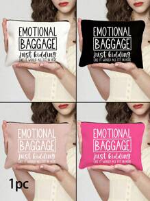 Leraar Waardering Cadeau Make-up Tas Met "EMO TIONAL BAGGAGE" Prints, Linnen Portemonnee, Cosmetische Tas, Voering, En Geen Sluiting - Perfect Voor Opvoeders En Schoolpersoneel, Leraar Bedankcadeau, Stijlvolle Casual Accessoires Voor Uitjes, Vakantie