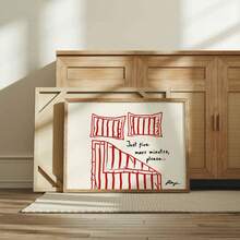 1 件卧床印刷横向海报、晚安海报、可爱卧室艺术、手绘素描、趣味艺术印刷、中世纪艺术、乔迁礼物、红米色中性简约床头墙艺术、无框架 - 彩色 - 查看 3