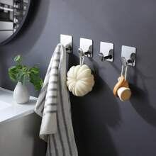 4pcs Adhesive Hooks, Coat Hooks, Bathroom Hangers, Hooks, No Drill Wall Hooks, Stainless Steel Bathroom Towel Hooks, Adhesive Metal Hooks, Sticky Towel Hooks, Stainless Steel Bathroom Hanging Hooks, Small Wall Hangers For Bathroom - Multicolor - View 7