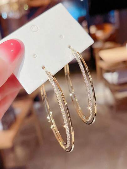 1 Pair Luxury Rhinestone Hoop Earrings, Elegant Women's Party/Clubbing/Street-Style Big Earrings