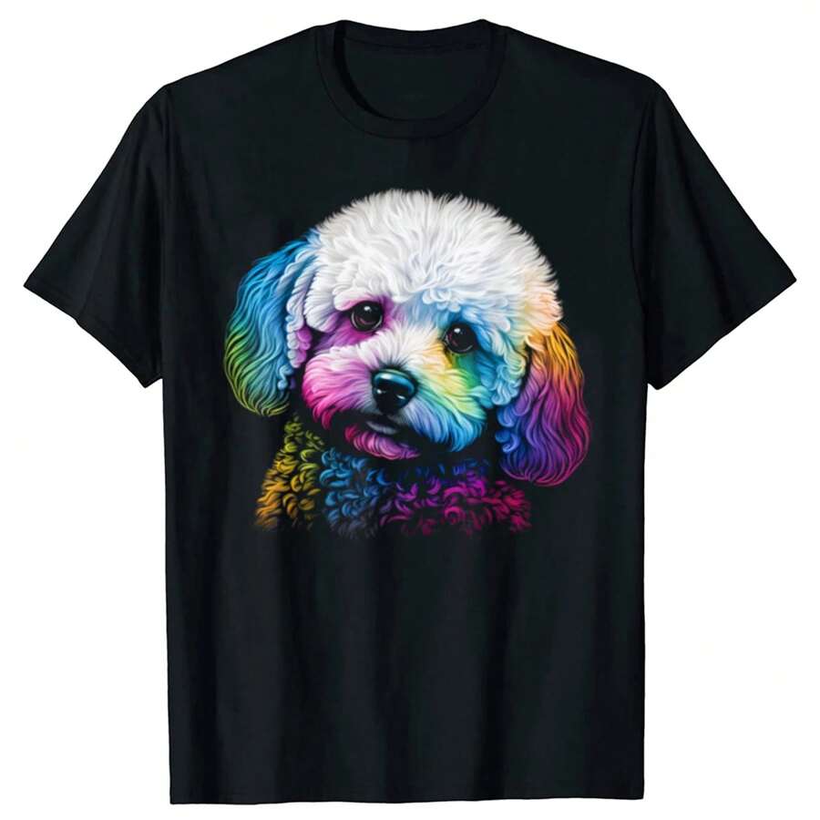 Bichon Frise Dog Cute T Shirts Tee Tops Round Neck Short-Sleeve Fashion Tshirt Clothing Casual Basic T-Shirts. - Black - View 1
