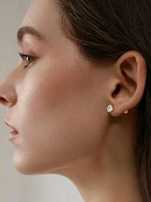 1 对螺丝平底方晶锆石耳钉男式不锈钢时尚耳环女式银色时尚珠宝 - 鋯石耳環 - 查看 2