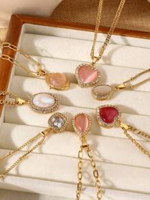 1 pieza Delicado y elegante colgante de dije de acero inoxidable chapado en oro de 18k con gota de agua en forma de corazón, decorado con perlas y rhinestones, collar de joyería adecuado para uso diario de damas, vacaciones, citas, compromiso, baile de graduación, San Valentín, Tanabata, regalo para mamá, el Día de la Madre
