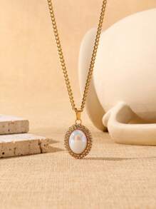1 pieza Delicado y elegante colgante de dije de acero inoxidable chapado en oro de 18k con gota de agua en forma de corazón, decorado con perlas y rhinestones, collar de joyería adecuado para uso diario de damas, vacaciones, citas, compromiso, baile de graduación, San Valentín, Tanabata, regalo para mamá, el Día de la Madre