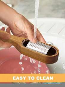 1pc Cheese Grater Stainless Steel Cheese Grater With Wooden Handle Grater Kitchen Handheld Cheese Spoon Grater Multifunctional Cheese Grater Kitchen Gadgets - Multicolor - View 8