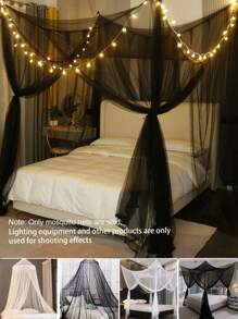 Mosquito Net, Ceiling Hanging Mosquito Net, 4-Door Mosquito Net, Hanging Style Anti-Mosquito Net, Home Bedroom Palace Floor Net Curtain, Suitable For Most Beds Under 1.5M, Bedroom Outdoor Decoration, Children/Baby/Adult Bed Decor, No Light Strip