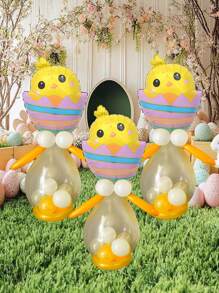 17pcs/Set Easter Chick/Egg Shaped Foil Balloons - 5 Inches And Oblong, Yellow And Orange Latex Balloons, Yellow/Orange Party Decorations, Suitable For Easter Celebration