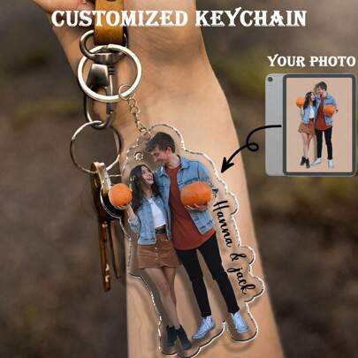1pc Customized Couple Photo Keychain, Personalized Acrylic Photo Keychain For Couples, Unique Customized Couple Photo Gift, Anniversary Gift, Personalized Acrylic Photo Keychain, Ideal Customized Gift, Durable, Engraved, Personalized, Unique, Customized, Ideal Gifts For Him, Ideal Gifts For Her, Her, Boyfriend, Girlfriend, Family, Friends, Children, For Anniversaries, For Valentine's Day, For Mother's Day, For Birthdays, For Children's Day, For Father's Day, For Graduation, For Weddings, For Housewarming