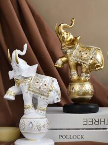 可爱的树脂大象玩球装饰，适合现代家居、橱柜、乔迁礼物、父亲、老师 - 彩色 - 查看 1