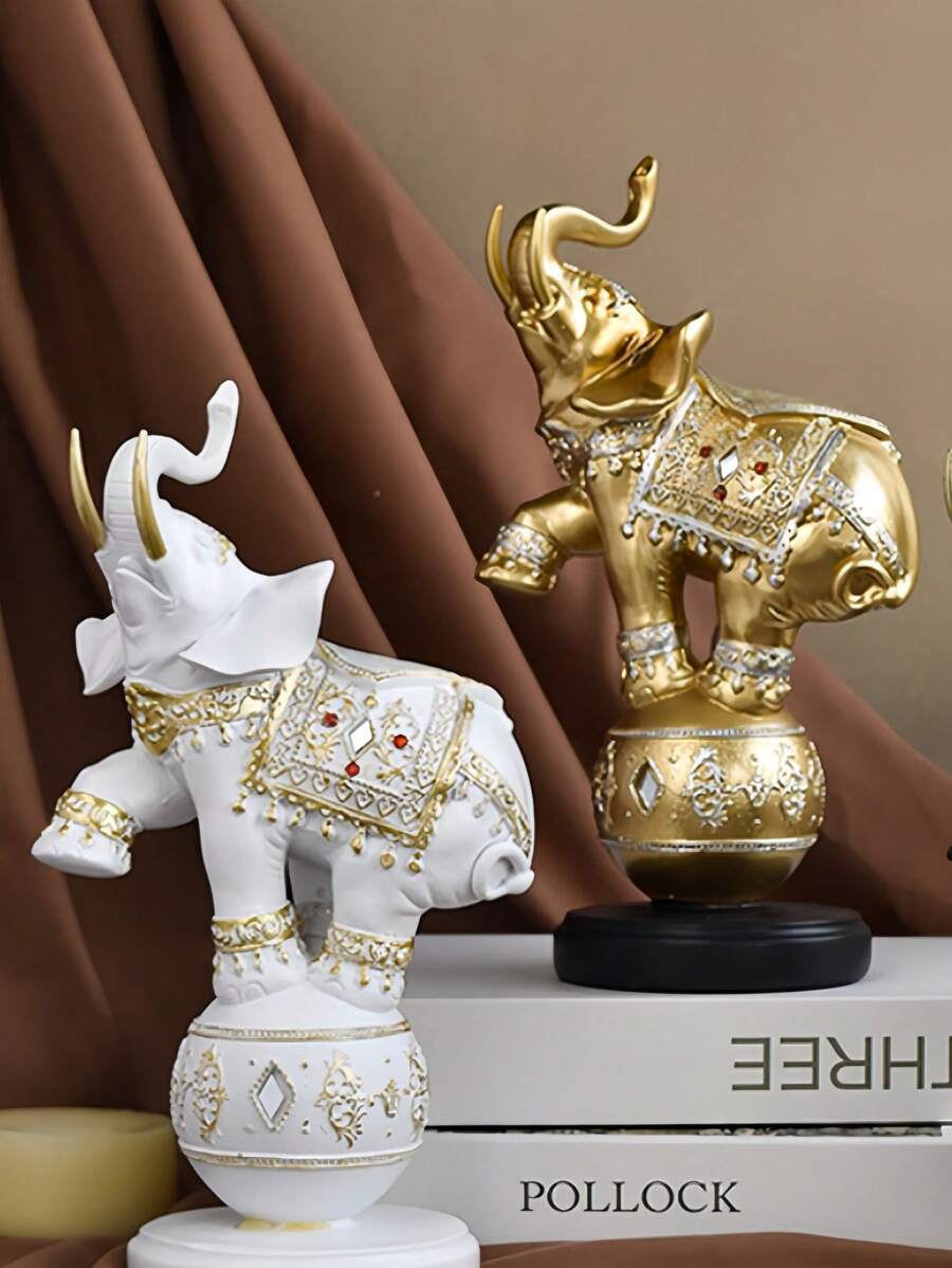 可爱的树脂大象玩球装饰，适合现代家居、橱柜、乔迁礼物、父亲、老师 - 彩色 - 查看 1