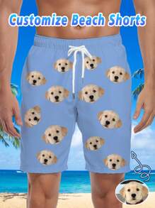 Custom Beach Shorts With Dog Face, Personalized Pet Photo Swimwear, Customize Photo Swim Trunks, Swimsuit With Picture For Men, Face Swimwear