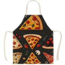 1pc Chef Pizza Pattern Linen Apron, Creative And Fun Stylish Printing House Cleaning Apron, Waterproof Oil Easy To Clean Kitchen Cooking Grill, Creative Home Apron, Work Uniform - Multicolor - View 5