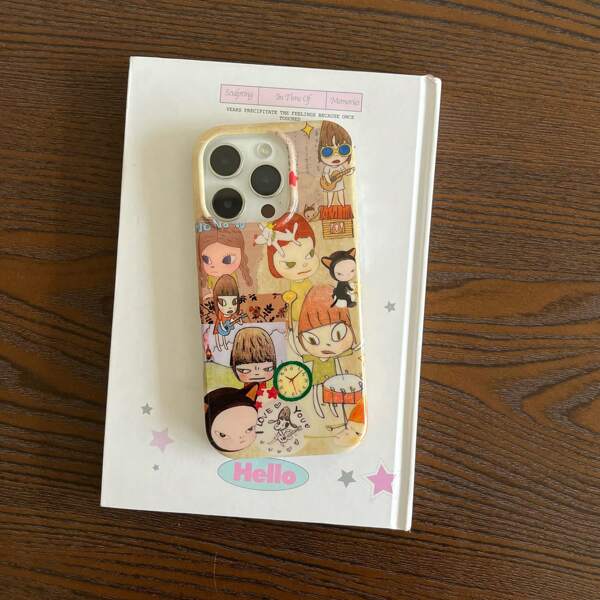 Anime Vintage Unique Clock & Figures Illustration Phone Case Compatible With Apple IPhone 16 Pro Max/15 Pro Max/14 Pro/13 Pro/13/12 Pro Max/12