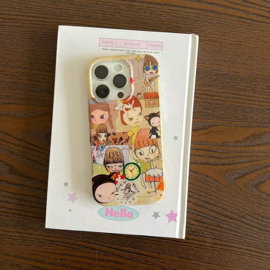 复古小众时钟与肖像插画手机壳，适用于 Apple 17 Pro Max/17 Air/ 16 Pro Max/15 Pro Max/14 Pro/13 Pro/13/12 Pro Max/12 - 棕色 - 查看 1