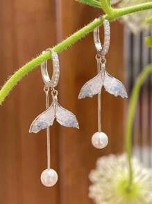 韩版渐变鱼尾珍珠耳环小众奢华耳环气质时尚潮流热销耳钉 - 彩色 - 查看 3