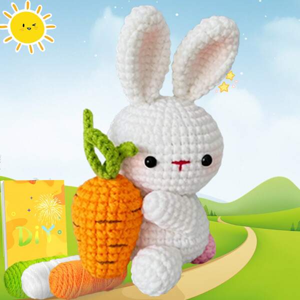 DIY Carrot Rabbit Crochet Kit For Beginners, Amigurumi Stuffed Animals - Gift Animal Crochet Starter Kit All-In-One Complete Crochet Kit Learn To Crochet Sets With Instructions And Step By Step Video Tutorials For Adults Cute Animal Doll DIY Crafts For Home Decor
