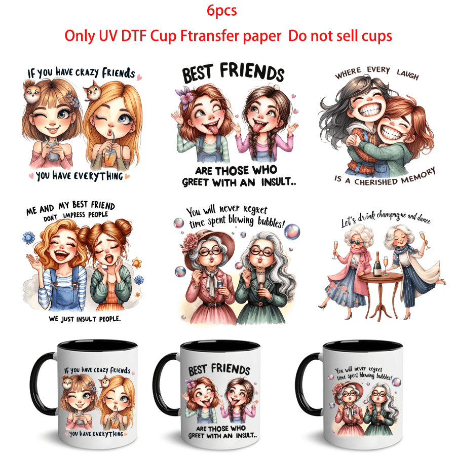6 Pezzi di Adesivi Decorativi a Trasferimento UV DTF della Serie "Best " a Motivo Floreale, Adesivi Impermeabili per Bicchieri in Vetro da 16oz, Libbey, Tazze in Acciaio Inossidabile, Adesivi Decorativi UV DTF Colorati per Tazze, Frigoriferi, Borracce, Tazze da Caffè e Qualsiasi Superficie Piatta, Decorazione Fai-da-Te (Bicchieri Non Inclusi)
