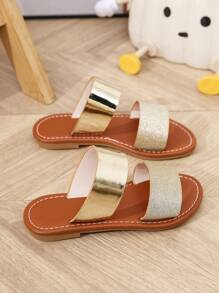 2025 New Summer Kids' Round Toe Cute Gold Soft Bottom Anti-Slip Sandals, Multiple Colors Available For Girls, Beach Shoes - Gold - View 6