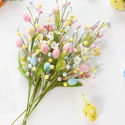 1pc Artificial Easter Flower, Colorful Easter Egg Berry Decor, Spring Floral Stem Easter Egg Branch, Suitable For Home Party Vase Centerpiece Decoration