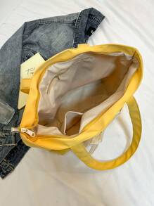 Large Capacity Women's Shoulder Bag, Fashion Patchwork Bow Solid Color Tote - Yellow - View 4