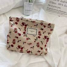 1 pezzo Borsetta per trucco, bella con motivo floreale a rose, portapennelli, porta cancelleria, pochette multifunzionale con zip, borsetta cosmetica portatile, porta medicinali, salviette e tessere, confezione regalo, borsa da toilette, custodia per cosmetici da donna, per contenere rossetti, pennelli da trucco, prodotti per la cura della pelle, telefono cellulare, monete, piccoli articoli, per uso domestico, da viaggio, per vacanze e scuola, per spiaggia, bagno, camera da letto, grande capacità