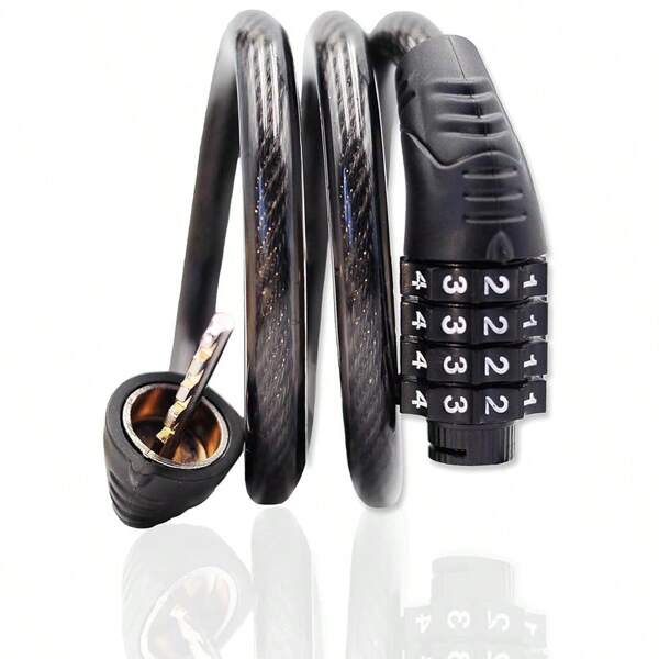 1pc Combination Bicycle Cable Lock -4-Digit, Long Winding Reset Cable Lock, Anti-Theft Accessory Suitable For Mountain Bikes, Road Bikes, Electric Bikes, Scooters,