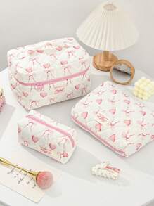 1 Bolsa de maquillaje acolchada con forma de corazón y lazo rosa. Bolsa de cosméticos de viaje, bolsa de cosméticos multifunción, bolsa de baño, bolsa de almacenamiento de joyas, bolsa de almacenamiento de perfumes y cuidado de la piel, bolsa de pinceles, bolsa de toallas sanitarias, bolsa de auriculares, monedero, bolsa de gafas, adecuada para familia, viajes, escuela y trabajo. Adecuada para mujeres y estudiantes. Regalos festivos, regalos de cumpleaños, regalos de Navidad, regalos para mamá, recuerdos, lindo