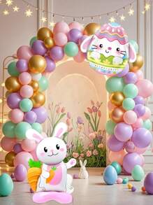 66/130 piezas Kit de arco de globos para Pascua, decoraciones de fiesta de Pascua con globos dorados y pastel, globos de foil con conejos, zanahorias y huevos de Pascua para decorar fiestas temáticas de Pascua, cumpleaños y baby shower de primavera