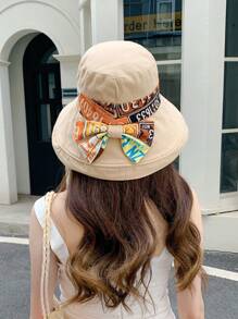 1 Pc Contrast Color Bowknot Decorative Wide Brim Foldable Sun Hat, Casual Minimalist Stylish Elegant UV Protection, Suitable For Outings, Travel, Vacation, Gatherings In Spring/Summer - Multicolor - View 2