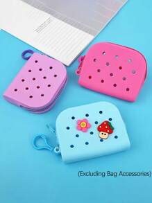 1pc Fashionable Silicone Mini Coin Purse, Hollow Design,Cave Coin Purse, Lightweight Zippered Change Pouch, Lining-Free, Easy Wipe-Clean, Organizer Accessory For Jewelry, Watches , Lipstick, Change, Data Line,Charger Travel Storage Bag,Very Suitable For Beach, Travel, Vacation, Daily Use - Multicolor - View 1