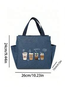 4-Cup Coffee Pattern Insulated Lunch Bag With Black Utensil Pouch, Double Pocket Lunch Box, Large Capacity, Student Meal Thermal Cooler Bag, Portable Travel Picnic Bag, Office School Lunch Box, Work Lunch Box, Work Office Holiday Lunch Box, Unisex Multipurpose Camping School Lunch Box (4 Color Options) - Multicolor - View 11