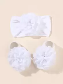 1 Bộ băng đô thun nylon cho bé + Tất trang trí họa tiết hoa voan - trắng - Xem 1