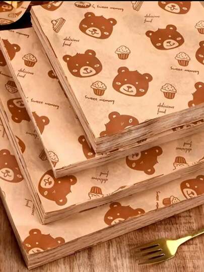 50 hojas/paquete Papel de hornear con patrón de oso de dibujos animados lindo, papel de envoltura antiadherente, Halloween, Navidad, Acción de Gracias, accesorios de cocina, papel de envoltura, hornear, sándwich, hamburguesa, papas fritas.