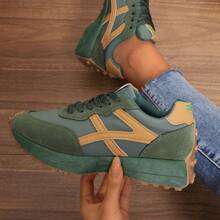 أحذية رياضية كاجوال من الشبكة للنساء، مصنوعة من نعل سميك عصري، مريحة وشاملة - أخضر - مشاهدة 5