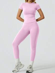 NcmRyu Damen Frühlings/Sommer einfarbiges vielseitiges Sportbekleidungsset