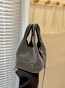 Bag Exquisite Handbag Fashion Diamond Bucket Bag Chain Shoulder Messenger Bag - Silver - View 1