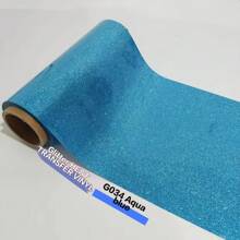 1 Roll Shiny/Glitter Puff Heat Transfer Vinyl - Sparkling Glitter, Suitable For T-Shirt Fabric Heat Press Printing - Aqua Blue - View 3