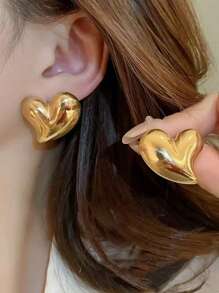 1 Pair Sweet Heart-Shaped Stud Earrings, Suitable For Dates, Holidays, Gifts For Friends